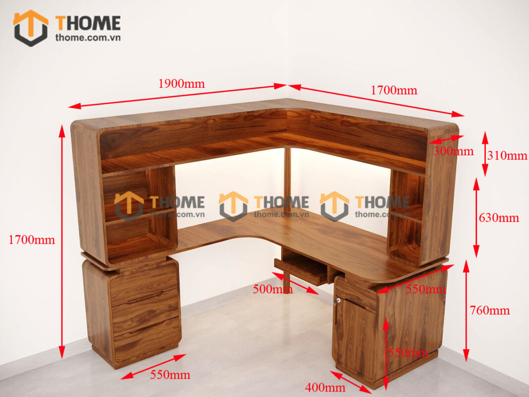 Bàn Làm Việc Gỗ Sồi Tự Nhiên Nova Kết Hợp Kệ Sách BLV2T-05SN