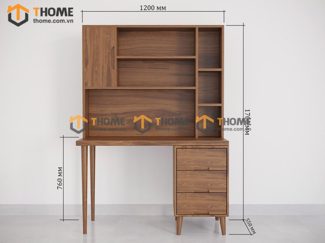 Bàn Làm Việc Gỗ Sồi Tự Nhiên OP Kết Hợp Kệ Sách BLV2T-06SN