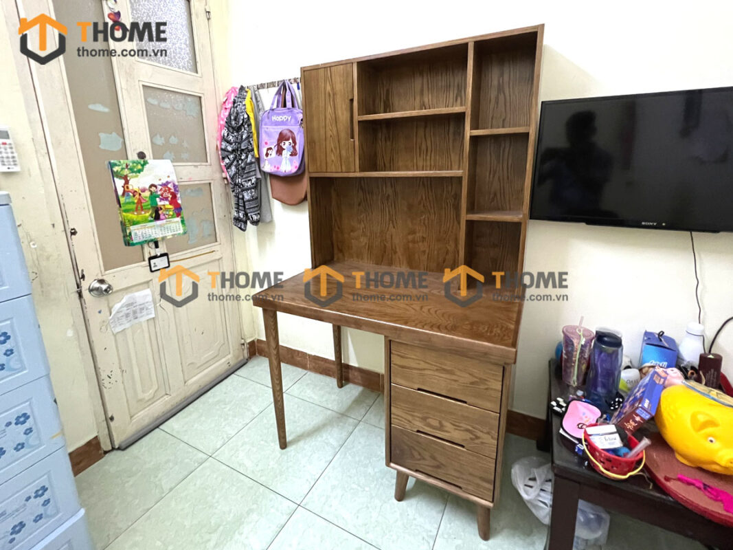 Bàn Làm Việc Gỗ Sồi Tự Nhiên OP Kết Hợp Kệ Sách BLV2T-06SN
