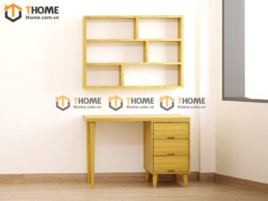 Bàn Làm Việc Gỗ Sồi Tự Nhiên OP Kết Hợp Kệ Sách Treo Tường BLV2T-07SN