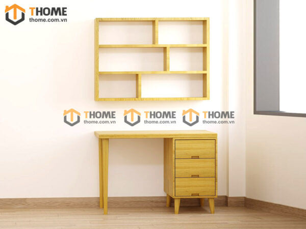 Bàn Làm Việc Gỗ Sồi Tự Nhiên OP Kết Hợp Kệ Sách Treo Tường BLV2T-07SN