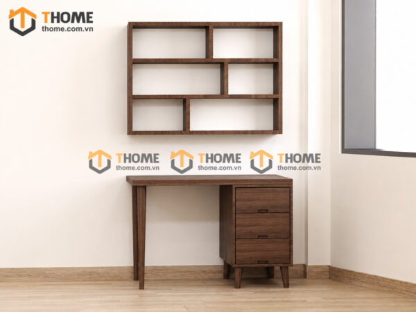 Bàn Làm Việc Gỗ Sồi Tự Nhiên OP Kết Hợp Kệ Sách Treo Tường BLV2T-07SN