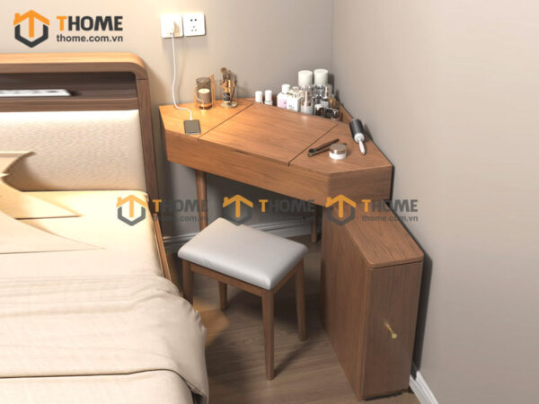 Bàn trang điểm góc gỗ sồi tự nhiên Luxury nắp lật BTD-12SN