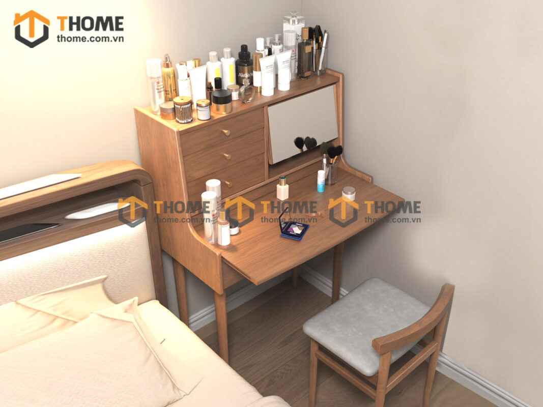 Bàn trang điểm gỗ sồi tự nhiên mặt bàn trượt Sun BTD-13SN