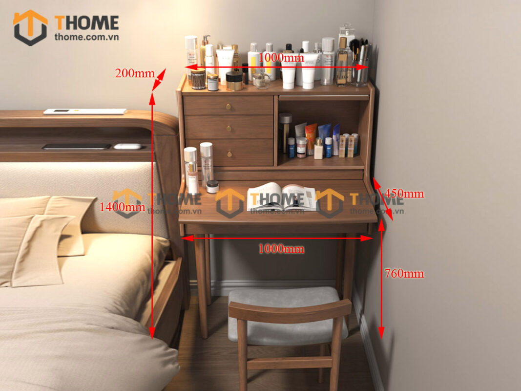Bàn Trang Điểm Gỗ Sồi Tự Nhiên Mặt Bàn Trượt Sun BTD-13SN
