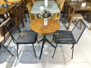Bàn Ghế Cafe Chân Sắt 3 Chấu Kết Hợp 2 Ghế (Nhiều Mẫu Ghế) BGCF-10SAT