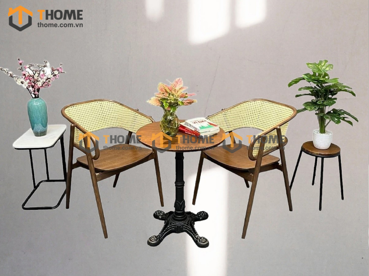 Bàn Ghế Cafe Chân Chữ Thập Kết Hợp 2 Ghế (Nhiều Mẫu Ghế) BGCF-15SAT