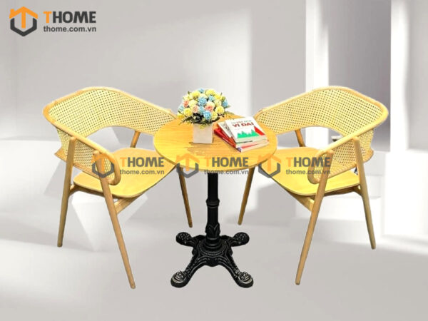 Bàn Ghế Cafe Chân Đúc Gang Kết Hợp 2 Ghế (Nhiều Mẫu Ghế) BGCF-14SAT