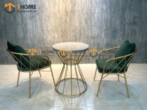 Bàn Ghế Cafe Chân Sắt Hình Trống Djembe Kết Hợp 2 Ghế (Nhiều Mẫu Ghế) BGCF-02SAT