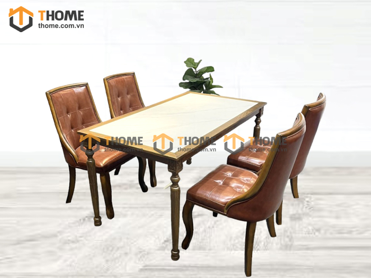 Bàn Ghế Cafe Mặt Đá Chữ Nhật Chân Cổ Điển Kết Hợp 2 Ghế (Nhiều Mẫu Ghế) BGCF-06GO