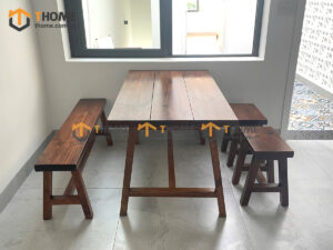 Bàn Ghế Cafe Mặt Chữ Nhật Gỗ Thông Tự Nhiên BGCF-01GO