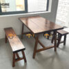 Bàn Ghế Cafe Mặt Chữ Nhật Gỗ Thông Tự Nhiên BGCF-01GO