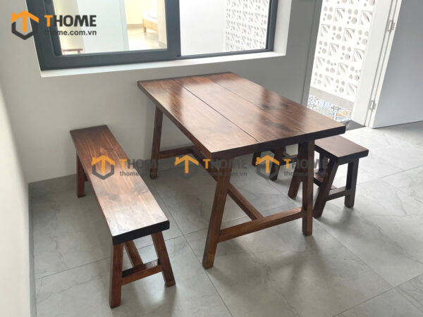 Bàn Ghế Cafe Mặt Chữ Nhật Gỗ Thông Tự Nhiên BGCF-01GO