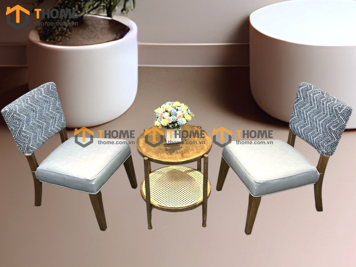 Bàn Ghế Cafe Mặt Tròn 2 Tầng Mây Kết Hợp 2 Ghế (Nhiều Mẫu Ghế) BGCF-14GO