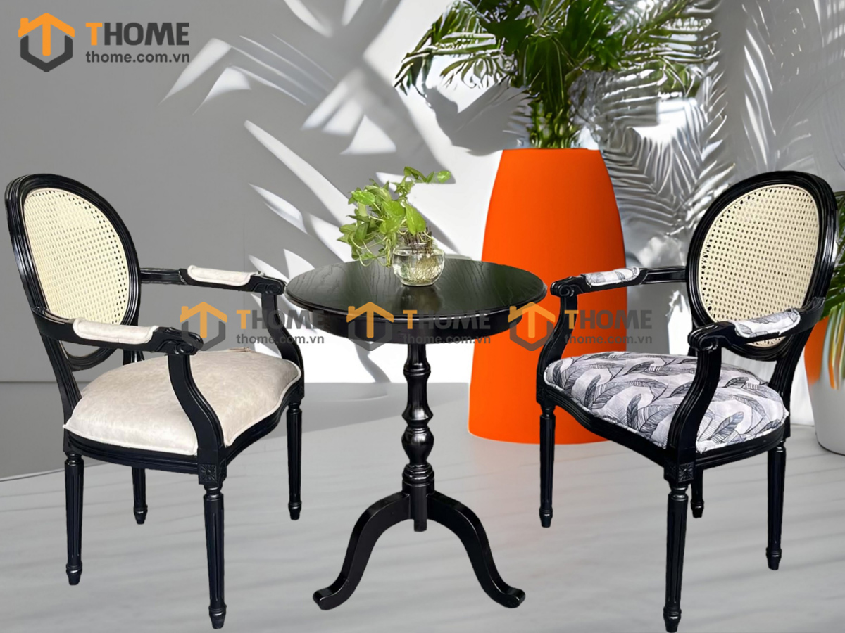 Bàn Ghế Cafe Mặt Tròn Chân Cổ Điển Kết Hợp 2 Ghế (Nhiều Mẫu Ghế) BGCF-11GO