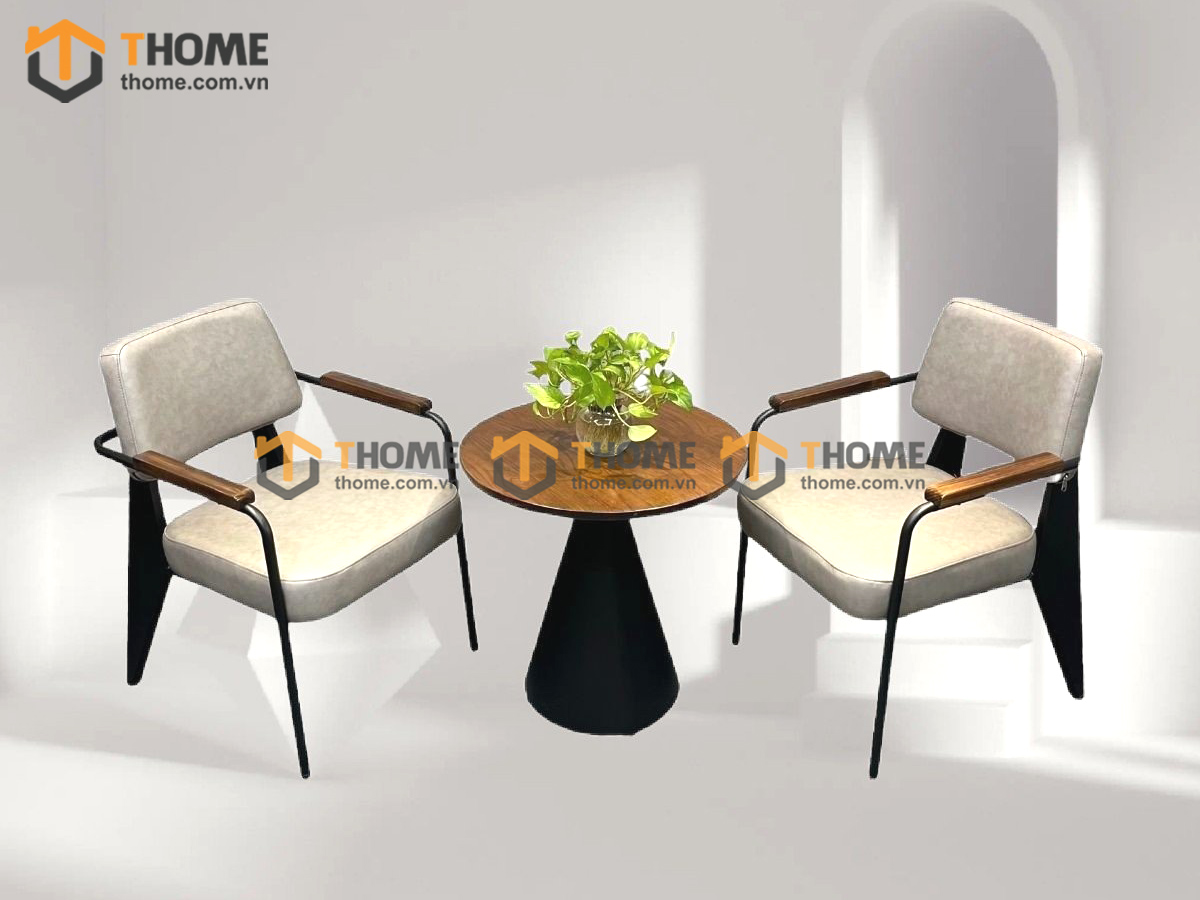 Bàn Ghế Cafe Mặt Tròn Chân Nón Kết Hợp 2 Ghế (Nhiều Mẫu Ghế) BGCF-19SAT