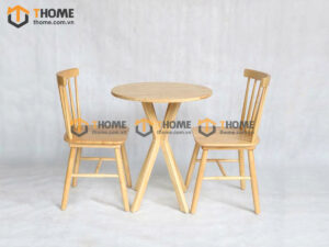 Bàn Ghế Cafe Mặt Tròn Chân V Gỗ Sồi Tự Nhiên BGCF-02GO