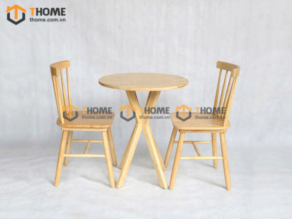 Bàn Ghế Cafe Mặt Tròn Chân V Gỗ Sồi Tự Nhiên BGCF-02GO