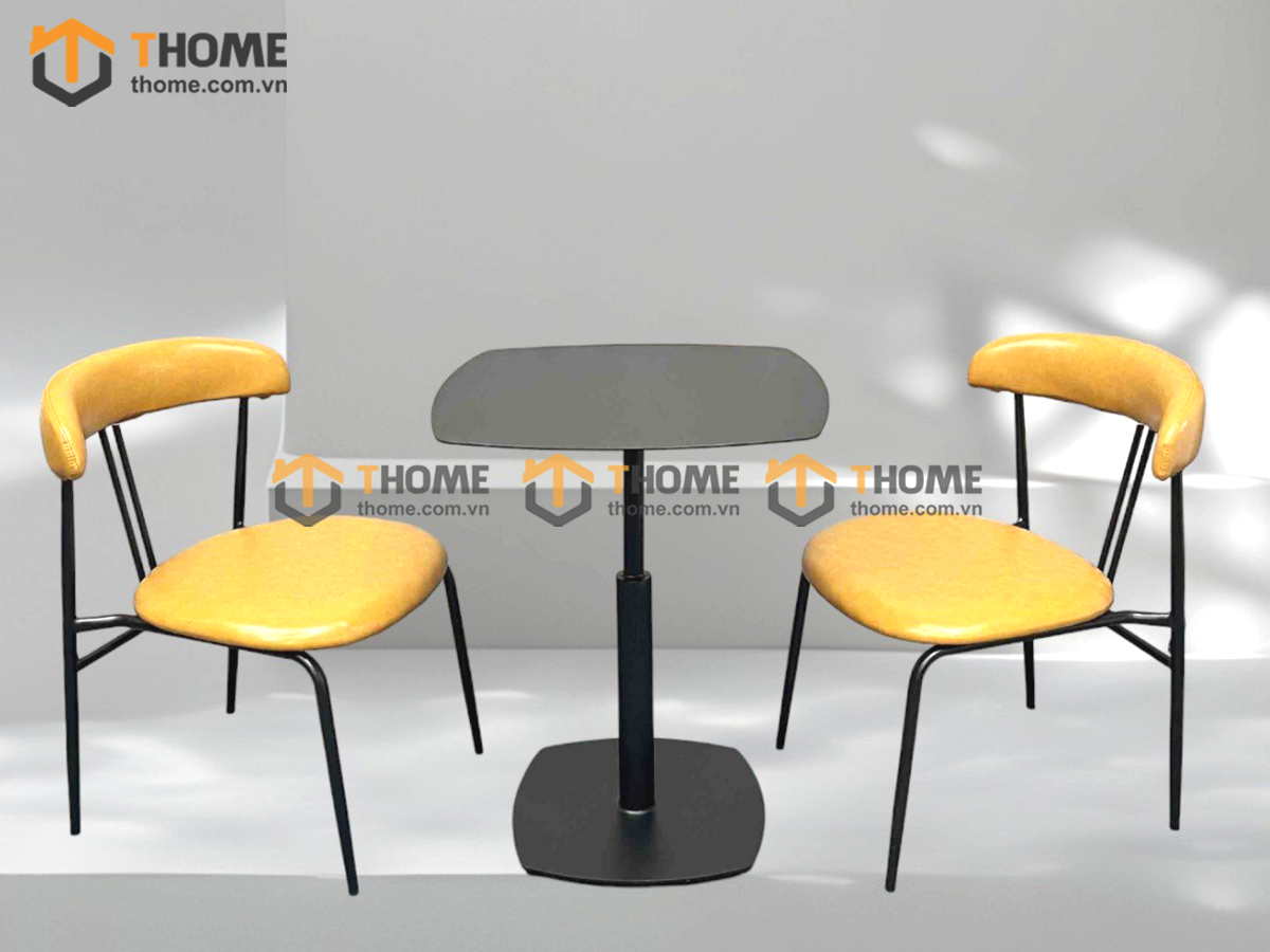 Bàn Ghế Cafe Mặt Vuông Chân Sắt Vuông Kết Hợp 2 Ghế (Nhiều Mẫu Ghế) BGCF-22SAT