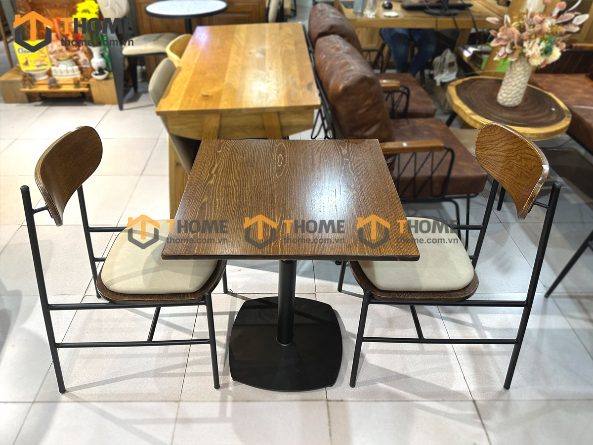 Bàn Ghế Cafe Mặt Vuông Chân Sắt Vuông Kết Hợp 2 Ghế (Nhiều Mẫu Ghế) BGCF-22SAT