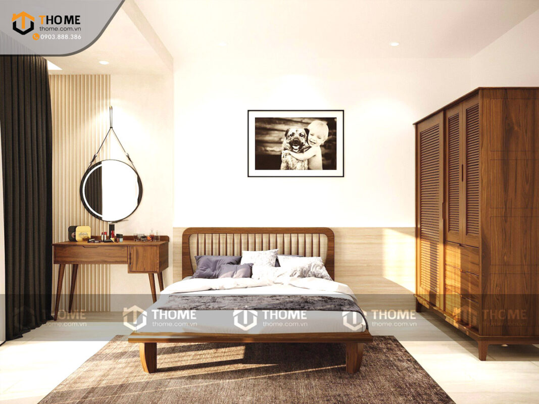Bộ Phòng Ngủ Số 09 Gỗ Sồi Tự Nhiên Giường Polo TKPN-09SN