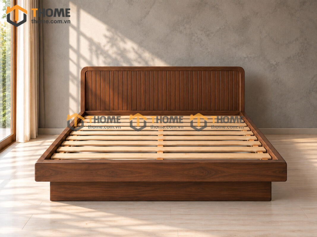 Giường Ngủ Gỗ Sồi Tự Nhiên Dạng Bay Đầu Sọc GN-22SN