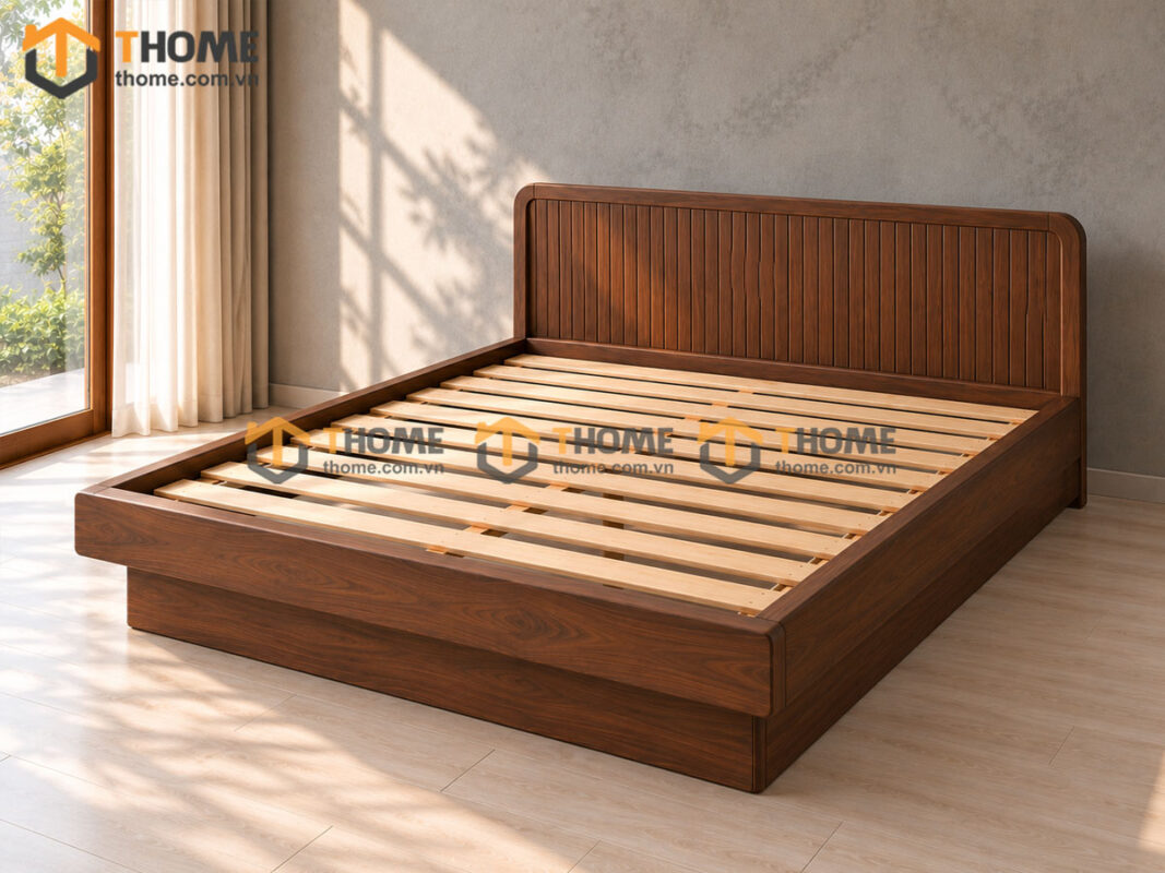 Giường Ngủ Gỗ Sồi Tự Nhiên Dạng Bay Đầu Sọc GN-22SN