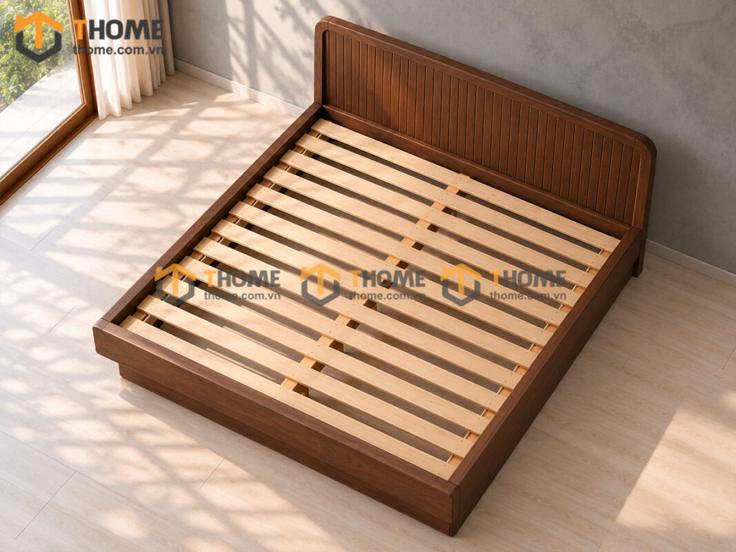 Giường Ngủ Gỗ Sồi Tự Nhiên Dạng Bay Đầu Sọc GN-22SN