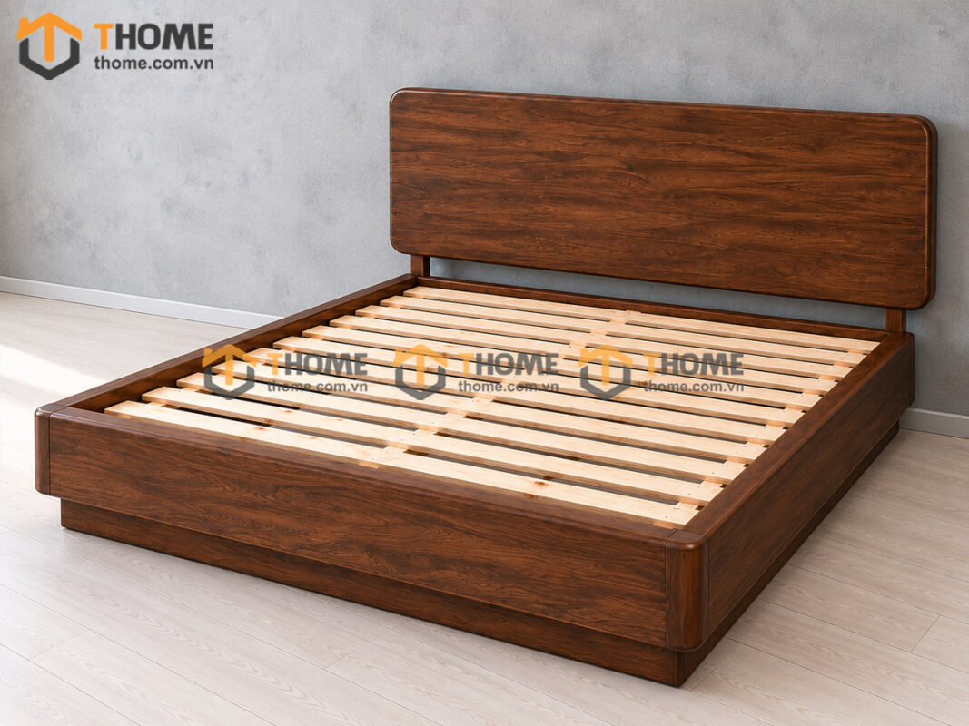 Giường Ngủ Gỗ Sồi Tự Nhiên Dạng Bay Đầu Trơn GN-21SN