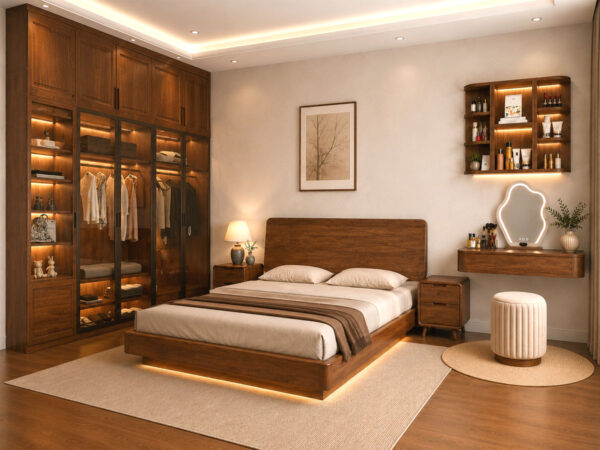 Giường Ngủ Gỗ Sồi Tự Nhiên Dạng Bay Đầu Trơn GN-21SN