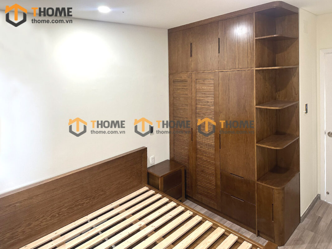 Giường ngủ gỗ sồi tự nhiên Cuba 2 hộc kéo màu óc chó GN-26SN