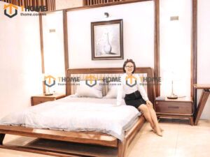 Giường ngủ chân đùi gà gỗ sồi tự nhiên đầu nệm GNĐN-16SN