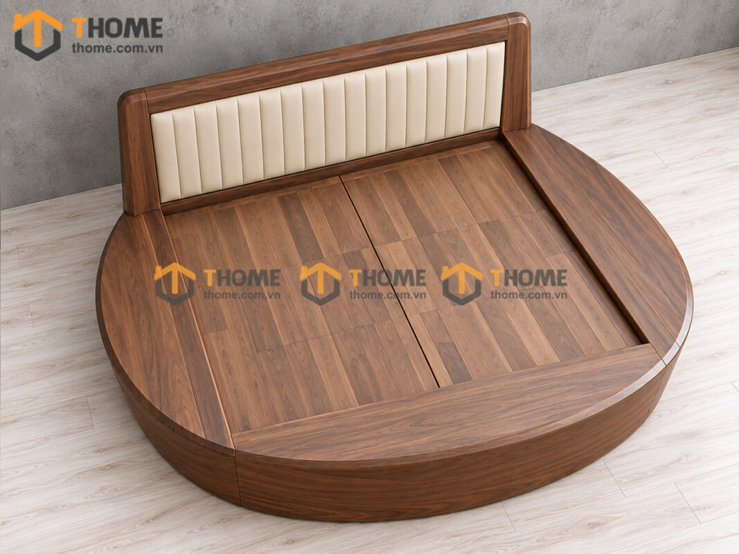 Giường Ngủ Rew Gỗ Sồi Tự Nhiên Hình Tròn Màu Óc Chó GN-20SN