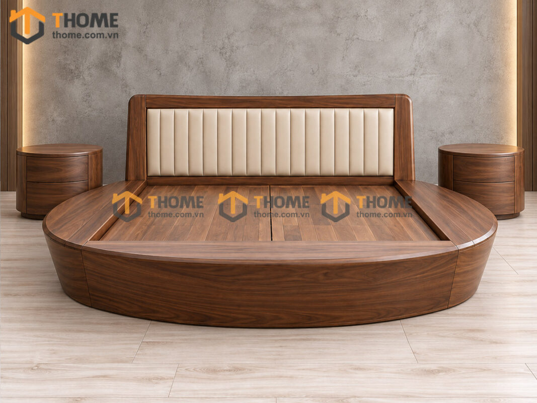 Giường Ngủ Rew Gỗ Sồi Tự Nhiên Hình Tròn Màu Óc Chó GN-20SN