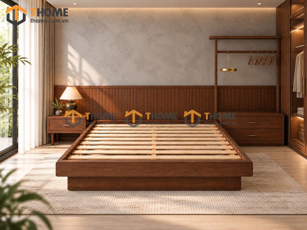 Giường Ngủ Gỗ Sồi Tự Nhiên Không Đầu GN-23SN