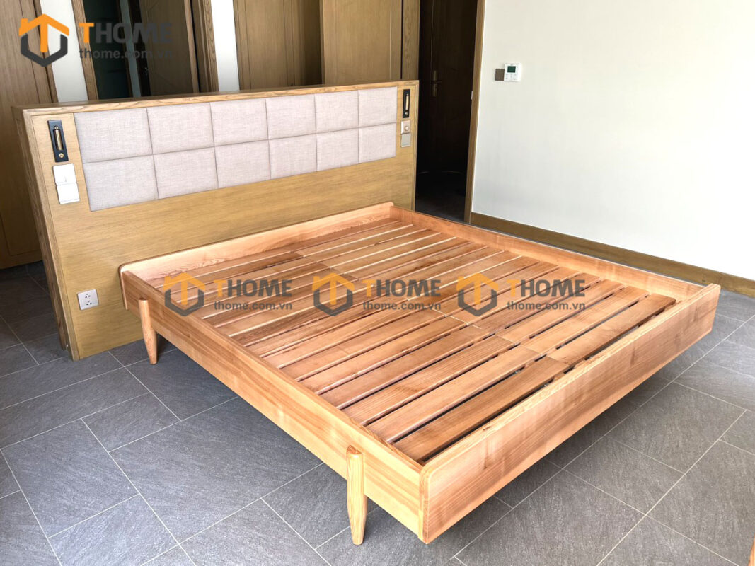 Giường ngủ gỗ sồi tự nhiên không đầu kiểu 01 GN-21SN