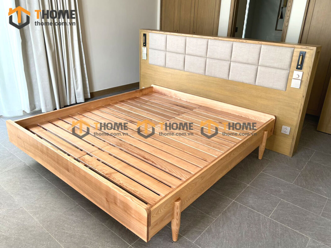 Giường ngủ gỗ sồi tự nhiên không đầu kiểu 01 GN-21SN
