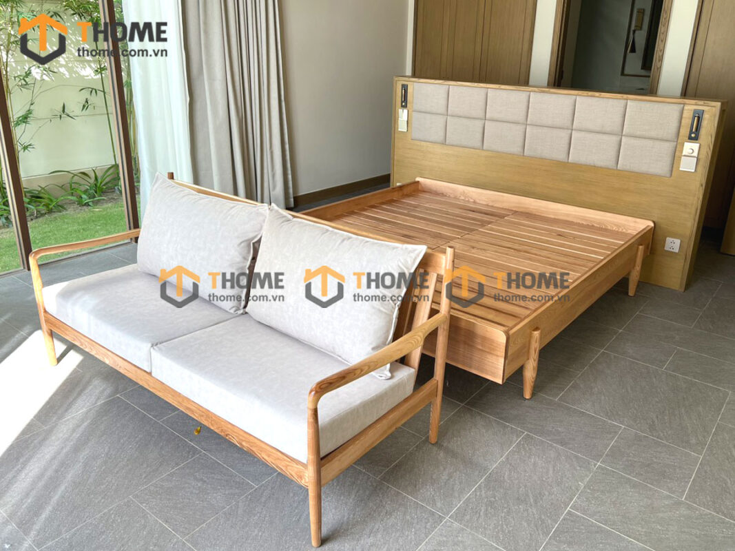 Giường ngủ gỗ sồi tự nhiên không đầu kiểu 01 GN-21SN