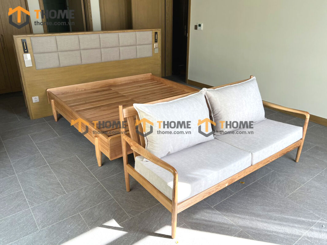 Giường ngủ gỗ sồi tự nhiên không đầu kiểu 01 GN-21SN