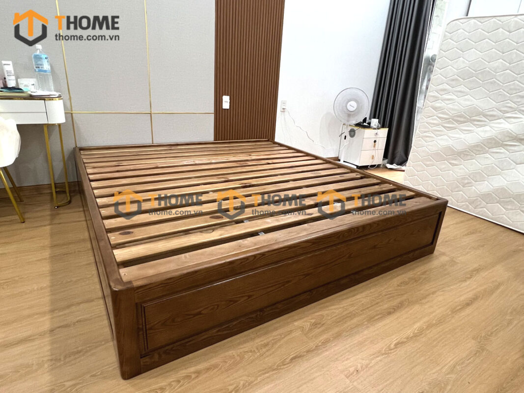Giường ngủ gỗ sồi tự nhiên không đầu kiểu 04 GN-24SN