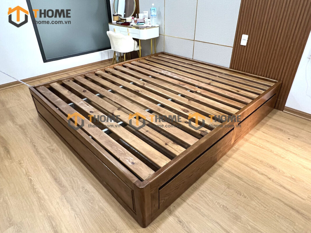 Giường ngủ gỗ sồi tự nhiên không đầu kiểu 04 GN-24SN