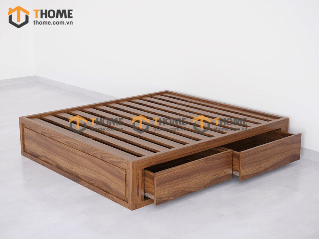 Giường ngủ gỗ sồi tự nhiên không đầu kiểu 04 GN-24SN