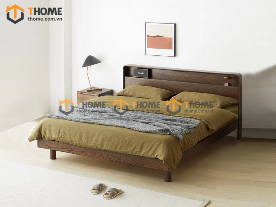 Giường ngủ Mango gỗ sồi tự nhiên màu óc chó GN-16SN
