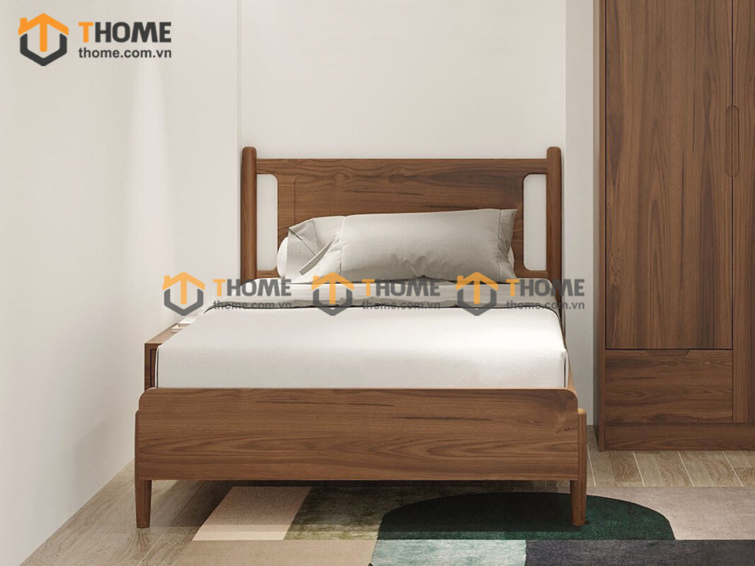 Giường ngủ gỗ sồi tự nhiên Rew đầu gỗ màu óc chó GN-20SN
