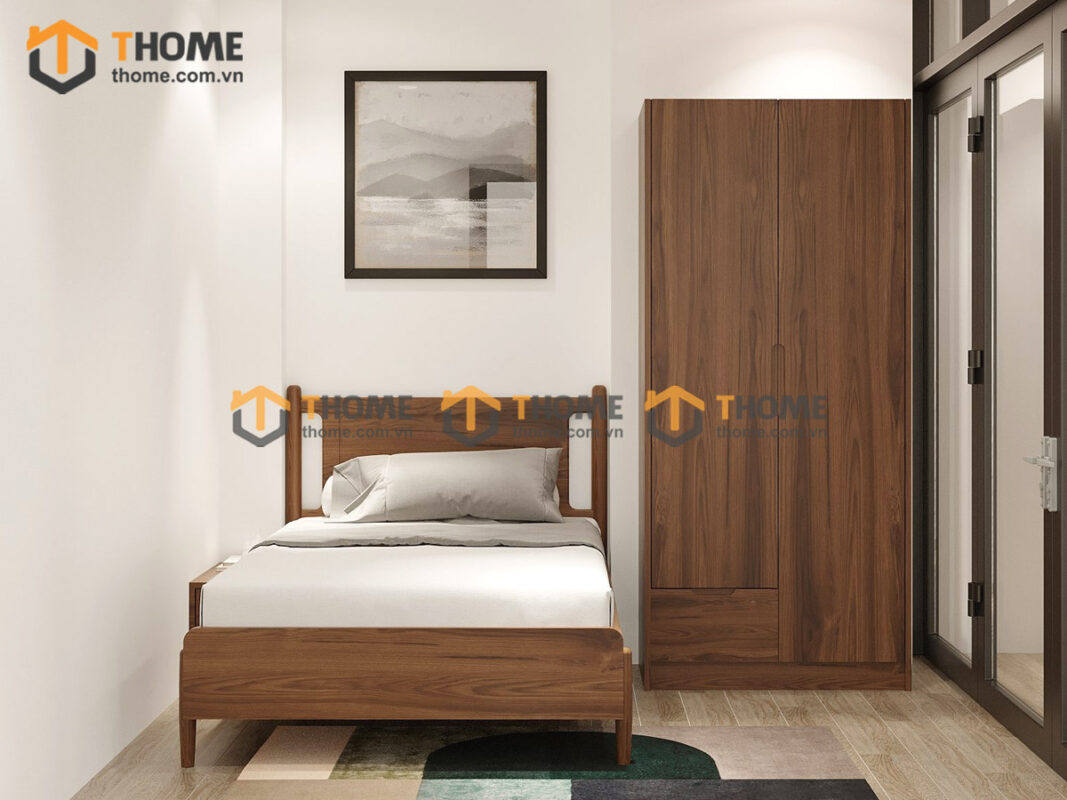 Giường ngủ gỗ sồi tự nhiên Rew đầu gỗ màu óc chó GN-20SN
