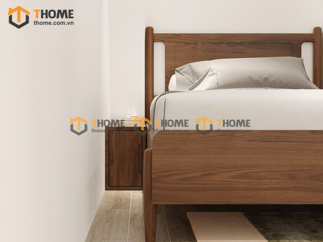 Giường ngủ gỗ sồi tự nhiên Rew đầu gỗ màu óc chó GN-20SN