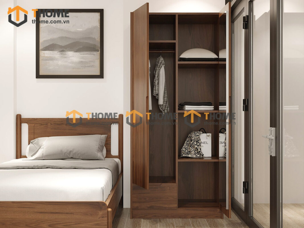 Giường ngủ gỗ sồi tự nhiên Rew đầu gỗ màu óc chó GN-20SN