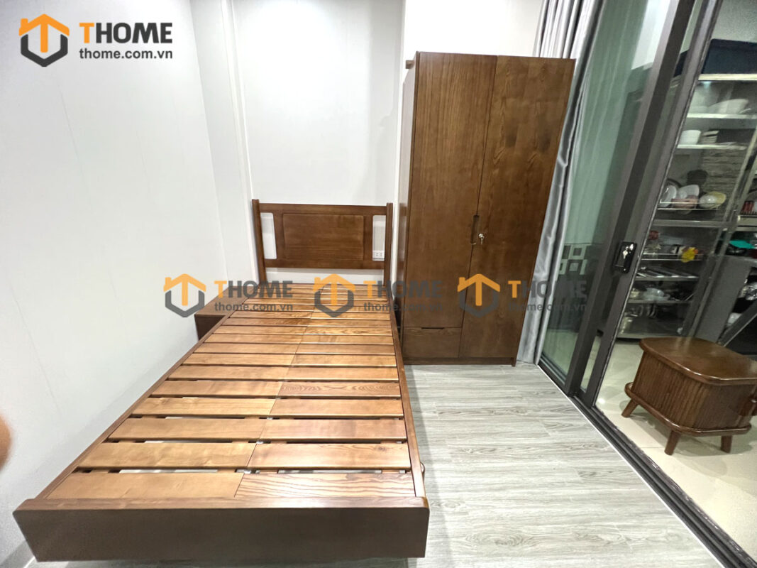 Giường ngủ gỗ sồi tự nhiên Rew đầu gỗ màu óc chó GN-20SN