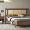 Giường ngủ Rew gỗ sồi tự nhiên đầu mây màu óc chó GN-19SN