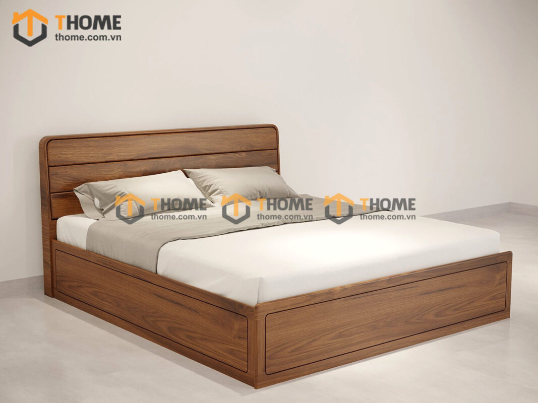 Giường ngủ gỗ sồi tự nhiên Tuti 2 hộc kéo màu óc chó GN-27SN